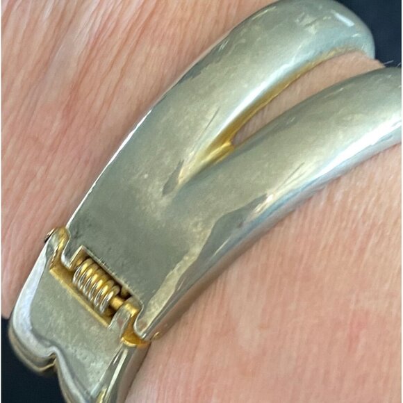 Vintage DORLAN Silver Pewter Claw Cuff Bracelet Polished Spring Hinged Modernist - Picture 5 of 15